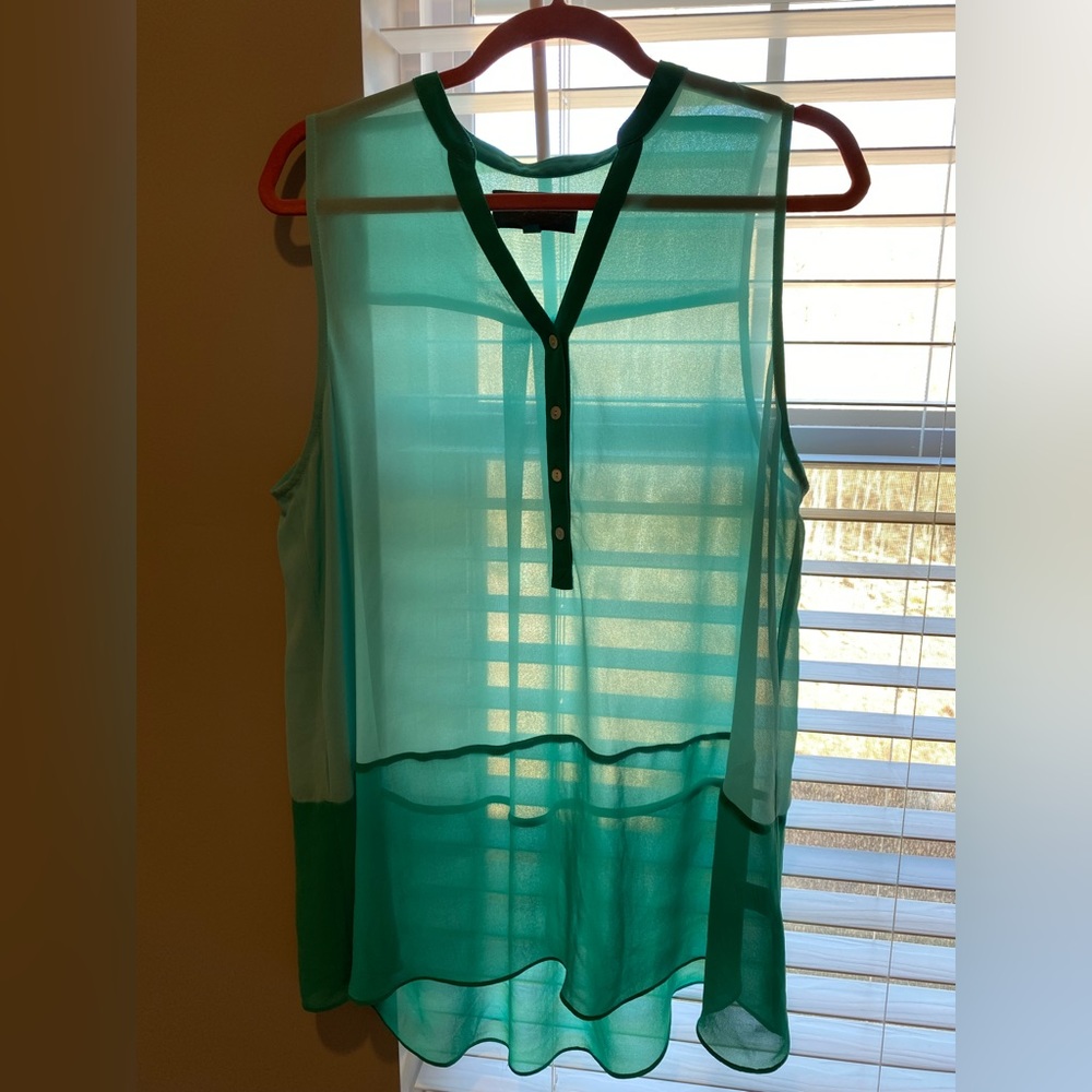 Anthropologie teal sheer tunic blouse - size large